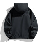 SHOPMOCHO Windbreakers Men Hooded Jacket Zipper Coat Cargo Waterproof Black Bomber Camping Loose Thin Softshell Hooded Hiking Jacket
