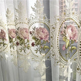 SHOPMOCHO American Luxury Peony Embroidery Tulle Curtain For Living Room European Elegant Flower Embroidery Sheer Voile Drapes For Bedroom