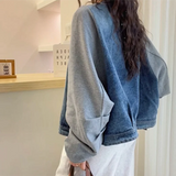 Shopmocho Harajuku Y2K Patchwork Denim Jacket Women O Neck Loose Casual Classic Coat Long Sleeve Single Breasted Rockabilly Baseball Jacke
