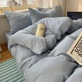 SHOPMOCHO Cotton Bedding Set 4pcs with Solid Bed Sheet Duvet Cover Pillowcases Single Couple Bedsheet King Queen Double Twin Size