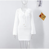 Shopmocho Knitted Women Short Dresses Hollow Out Full Sleeve See Through Lady Mini Dress 2025 Chic Elegant Summer Beach Female Slim Robes