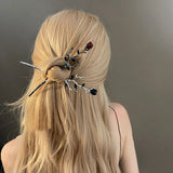 SHOPMOCHO 2026 New Chinese Hairpin Hair Stick Rose Flower Crystal Branch Metal Texture Vintage Hair Accessories for Women Headwear Jewelry