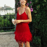 Shopmocho 2025 Summer New Fashionable Framed Sequins Feather Patchwork Dress Colorful Amazon Direct Sales Women's Sleeveless Dress