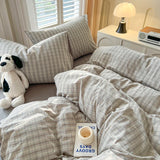 SHOPMOCHO 2026 New Lattice Duvet Cover Set with Sheet Pillowcases No Filling Warm Bed Linen Twin Full Queen Size Grid Home Bedding Set