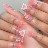 Shopmocho 24pcs Duckbill Shaped Fake Nails Gold Butterfly Rhinestone Design False Nail Tips Wearable Full Cover French Press on Nails