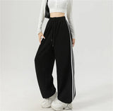 SHOPMOCHO Women Stripe Chic Straight Pant Autumn Spring Retro Sports Sweatpants High Waist Color Blocked Trouseres Lady Casual Streetwear