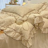 SHOPMOCHO 2/3Pc Korean Princess Style Floral Ruffles Bedding Set Single Queen Size Soft Skin-friendly Washed Cotton Duvet Cover Pillowcase