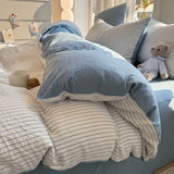 SHOPMOCHO Pure Cotton Home Textile Striped Bedding Set Simple Soft Duvet Cover Sheet Pillowcase Ins Style Bed Linens Queen King Size 2025