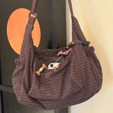 Shopmocho Korean Nylon Shoulder Bag Fashion Simple Plaid Zipper Tote Bag Drawstring Pleated Cloud Bag New Commuter Crossbody Shoulder Bag