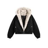 SHOPMOCHO Women American Retro Fur Collar Hooded Thick Padded Jacket 2026 New Slim Fit Short Coat Autumn Winter Cotton‑Padded