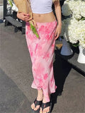 Shopmocho Women Floral Long Skirts Low Waist Chiffon Flowy Straight Skirt 2025 Summer Fall Bohemian Casual Retro Skirts