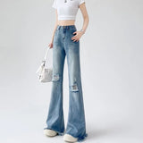 SHOPMOCHO Ladies Jeans Flare High Waist Denim Trouser Leisure Slimming Vintage Women's pants Y2k Flared Straight Leg Jeans On The Ground