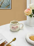Shopmocho Ins style girl's heart-shaped butterfly knot coffee cup afternoon tea ceramic cup cute mug