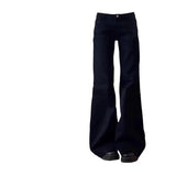 SHOPMOCHO-Plus Size American Style Spicy Girl Black Low Waist Wide Leg Micro Flared Jeans Women's Early Autumn Loose Fit Versatile Straigh