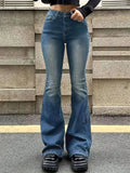 Shopmocho Women Flare Stretch Moustache Jeans Fashion Skinny Bell Bottom High Waist Gray Denim Pants Lady Classic Y2K Punk Long Trousers