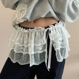 Shopmocho Korean Fashion Lace Irregular Skirt Curtain White Flowers Lace Mesh Halfbody Skirt Women Summer Bottoms Jeans Decorative Hemline