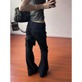SHOPMOCHO YIBASHU Women Gothic Y2k Flare Jeans Harajuku Baggy Cargo Denim Trousers Aesthetic Low Waist Jean Pants Vintage 2000s Clothes