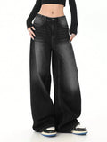 SHOPMOCHO Vintage black washed loose straight-leg jeans for girls - a casual, long, wide-leg fashionable pants