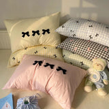 Shopmocho Plaid Bow Knot Pillowcase Korean Y2k Fashions Women Blackpink Dakimakura Sleeping Pillows Cover Bedroom Decoration Girl Gifts