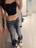 SHOPMOCHO Y2K Gothic Embroidery Hot Diamonds Denim Pants Harajuku Retro Hip Hop Low Waist Jeans Fashion Hot Girl Casual Straight Jeans