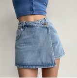 Shopmocho Elegant Slimming High-waisted A- line Denim Shorts Women's Summer New 2025 Light Color Two-piece Illusion Design Slim Fit