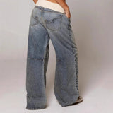 Shopmocho New Hip Hop Splice Fashion Basics Retro Jeans for Women's Simple Dressing Up Daily Necessary Wide Leg Pants Baggy Cargo Pants