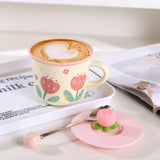 Shopmocho Creative Coffee Mug with Tulip Flower Design Ceramic Cup for Women Aesthetic Ins Style Breakfast Cup