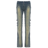 SHOPMOCHO Y2K Vintage Women Pants American Retro Split Jeans Swing Festive Style Splicing High Street Slim Fit Straight Leg Low Waist