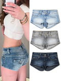 Shopmocho Y2k Zipper Denim Mini Shorts For Women Sexy Low Waist Pocket Peachy Bottom Short Jeans Female Chic Street Evening Club Partywear