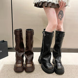 SHOPMOCHOWinter Women Biker Boots Fashion Belt Buckle Ladies Elegant Platform Long Pipe Booties Casual Women's Knee High Booties2025