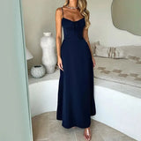 Shopmocho Sexy Solid Color Sleeveless Long Dress Women 2025 Summer Fashion Casual Elegant A-Line Dresses Beach Vacation Spaghetti Strap