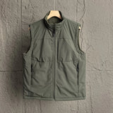 SHOPMOCHO Retro Lambskin Vest for Men Women Stand Collar Sleeveless Fleece Lined Autumn Winter Warm Outdoor
