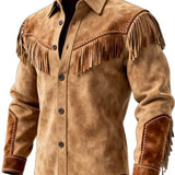 SHOPMOCHO 2026 Autumn Winter Men's Fur Fringed Jacket Coat Vintage Ethnic Trendy Button Open Lining Casual Jacket Streetwear Men's Coat