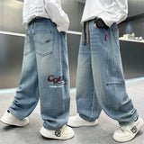 SHOPMOCHO 4-14Yrs Children Boys Jeans UNITIM Spring Autumn Junior Boys Straight Pants Loose Elastic Waist Teens Boys Pants Kids Boy Pants