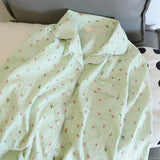 SHOPMOCHO 2 PCS Women Pajama Sleepwear Pajama Set Long Sleeved Pants Suit Peach Print Ventilate Soft Comfortable Home Leisure Home Clothes