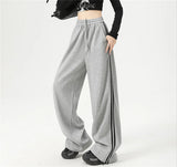 SHOPMOCHO Women Stripe Chic Straight Pant Autumn Spring Retro Sports Sweatpants High Waist Color Blocked Trouseres Lady Casual Streetwear
