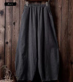 Shopmocho Cotton Linen Bloomers Wide Leg Pants Women Vintage Full Length Fashion Elegent Pants Solid Elasitic Waist Spring Autumn 5XL