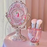 SHOPMOCHO Flower Knows 9th Anniversary Limited Edition Luxury Vanity Mirror with Paddle Hair Brush And Brush Holder Set for Makeup Desk