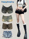 SHOPMOCHO Harajuku Women's jeans Shorts y2k Grunge Vintage streetwear beach jorts clothes 2000s Denim Hot Pants Japanese 2025 summer