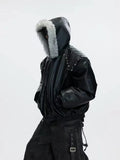 SHOPMOCHO Winter Fur Leather Jacket Men Hooded Jacket Plus Velvet Padded Thick Warm Casual Streetwear Wool Liner Coat