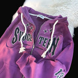 Shopmocho American Style Winter Flocking Letter Embroidery Cardigan Hooded Sweater Men Women Plus Fleece Loose Trendy Couple Jacket