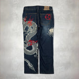 SHOPMOCHO Japanese Retro Selvedge Jeans Man Y2K High-end Brand Natural Indigo Dip Dyeing Harajuku Mopping Pants