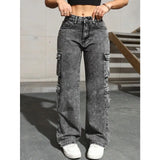 SHOPMOCHO Womens Jeans Y2k Jeans High Waist Stretch Cargo Pants Multiple Pockets Casual Trousers For Ladies Fashion Retro Style