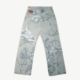 SHOPMOCHO New Unisex Mens Jeans Light Blue Vintage Straight Leg American Hip Hop Jeans with Cupid Angel Print Streetwear Casual Trousers