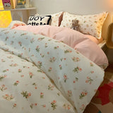 SHOPMOCHO Green Floral Bedding Set Ins Fashion Twin Full Queen Size Duvet Cover No Filler Flat Sheet Pillowcase Girl Home Totel Bed Linens