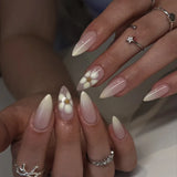 SHOPMOCHO 24pcs Smudging Flower Press On Nails Wave Point Designs French Style Almond False Nails Y2k Sweet Cool Fake Nail For Spicy Girls