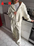SHOPMOCHO Autumn Women's Tracksuit with Zipper and Trousers Gary Casual Two Piece Set Women Casual Yellow  Pant Sports Suit with A Hood