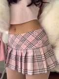 Shopmocho Cuteandpsycho Preppy Style Chic Plaid Skirts Harajuku Buttons Cute Korean Pleated Bottoms for Women Fashion Kawaii Mini Skirts