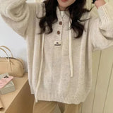 Shopmocho Korean Loose and Lazy Style Hooded Sweater for Women's Autumn and Winter 2025 New Soft and Thick Drawstring Knitted Sweatshirt