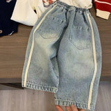 Shopmocho 2025 New Spring Boys Children's Denim Overalls Autumn Loose Casual Pants Girls Wide Leg Jeans  Kids Straight Denim Trousers